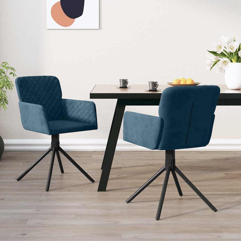 Esszimmerstühle 2 Stk. Drehbar Blau Samt
