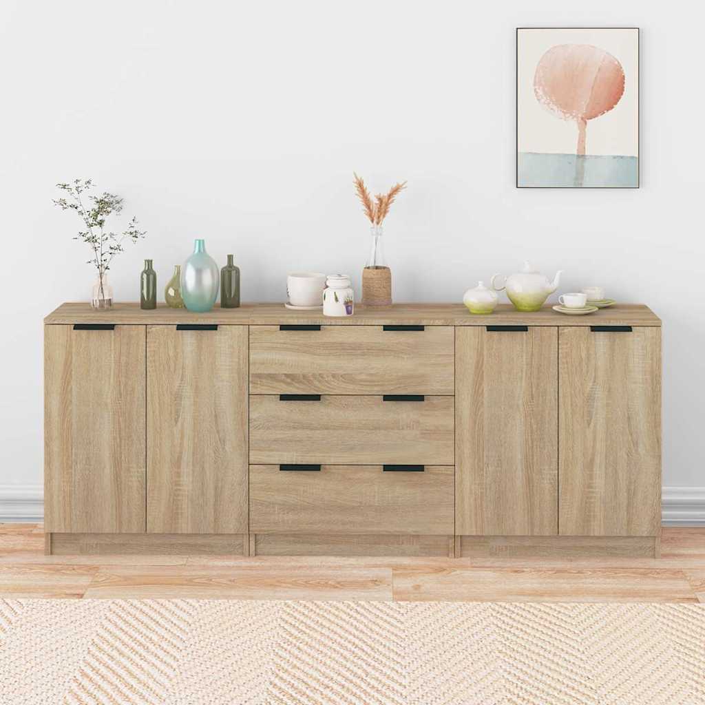3-tlg. Sideboards Sonoma-Eiche Holzwerkstoff