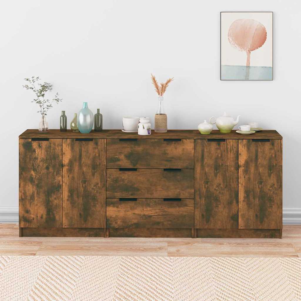 3-tlg. Sideboards Räuchereiche Holzwerkstoff