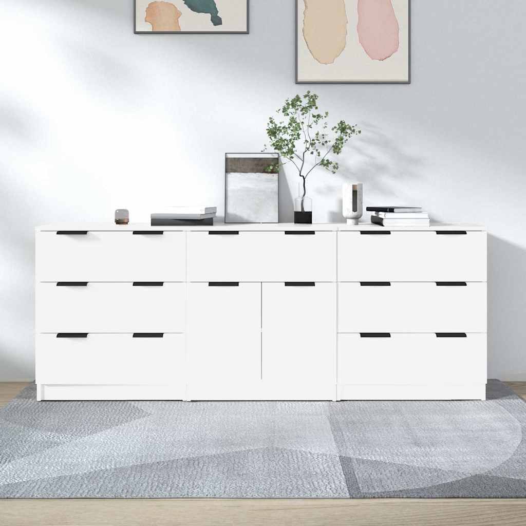 3-tlg. Sideboards Weiß Holzwerkstoff