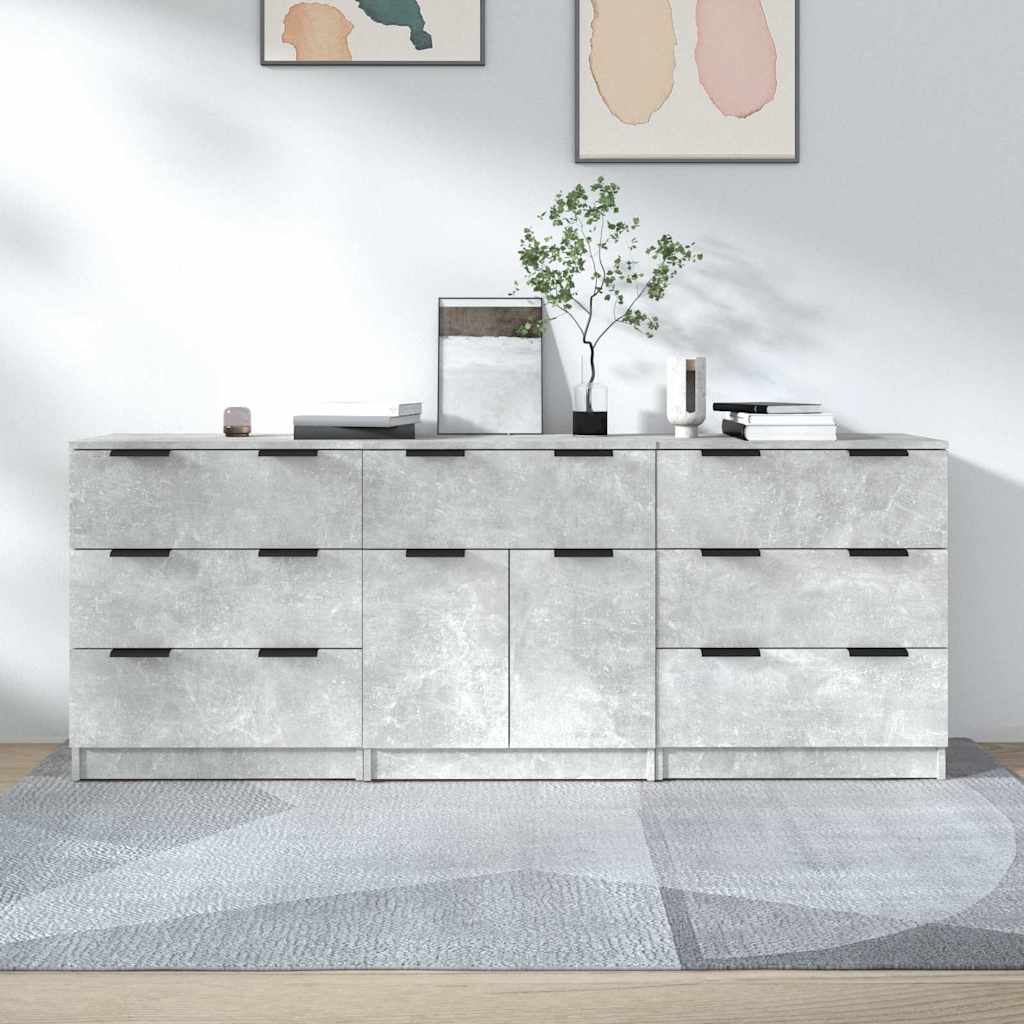 3-tlg. Sideboards Betongrau Holzwerkstoff