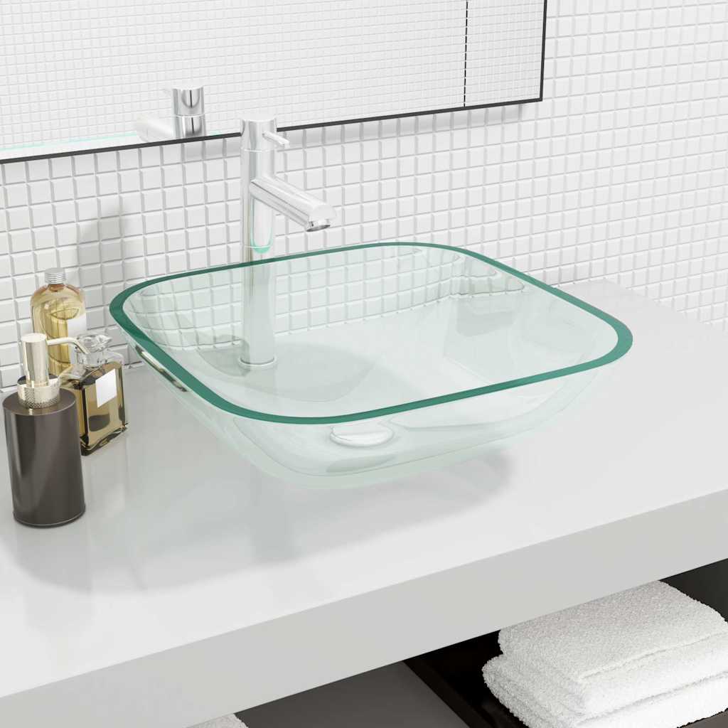 Waschbecken Glas 42x42x14 cm Transparent