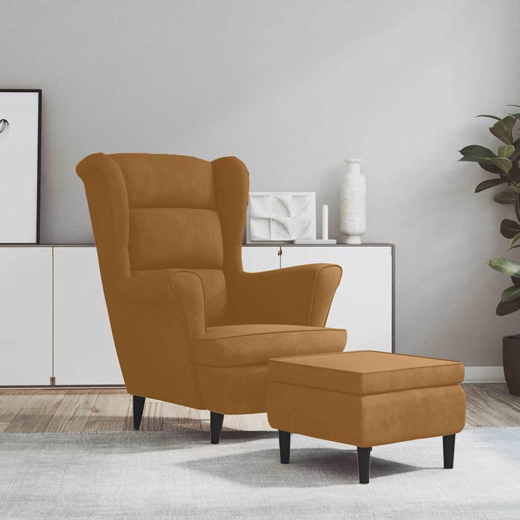 Ohrensessel mit Hocker Braun Samt