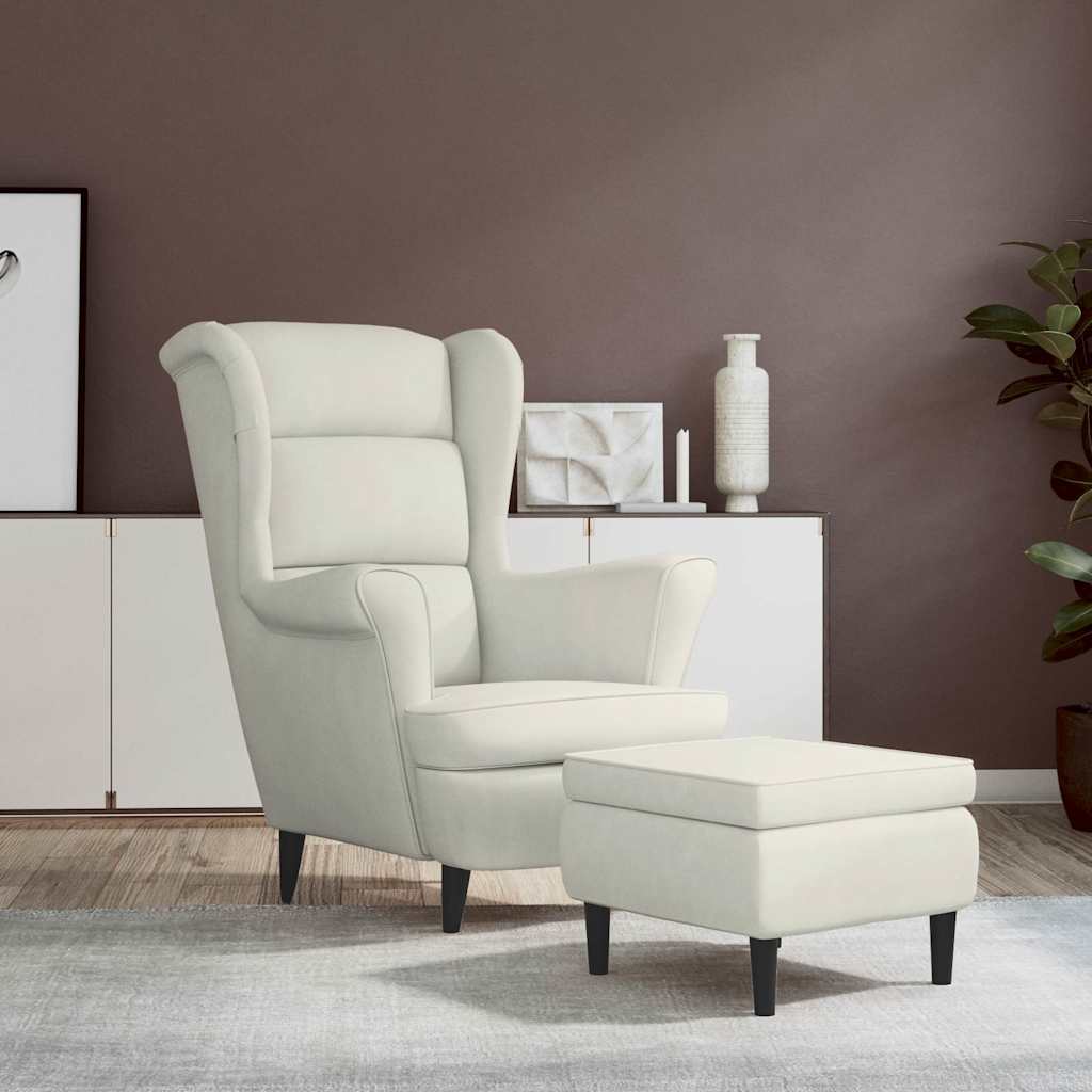 Ohrensessel mit Hocker Creme Samt
