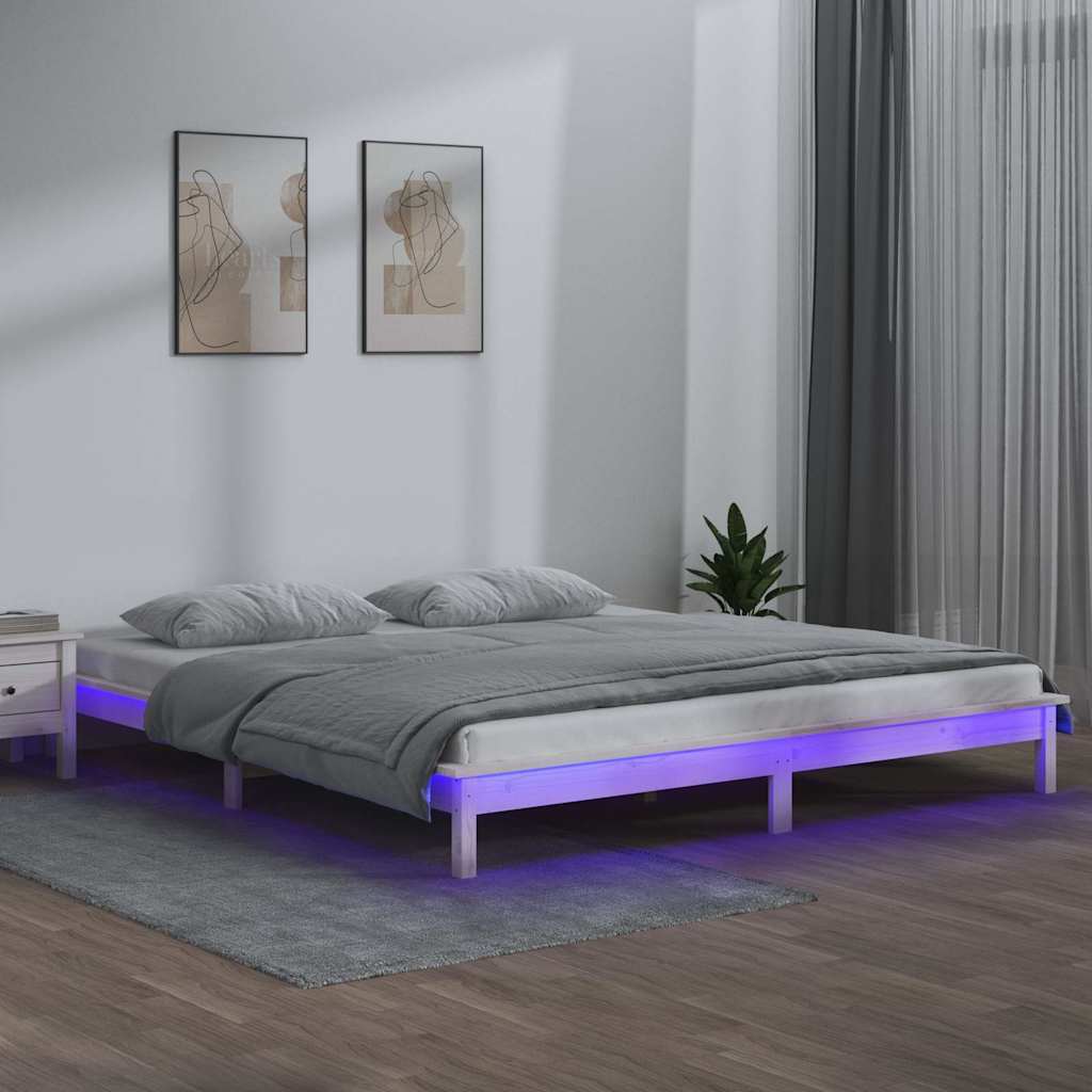 Massivholzbett mit LEDs Weiß 180x200 cm