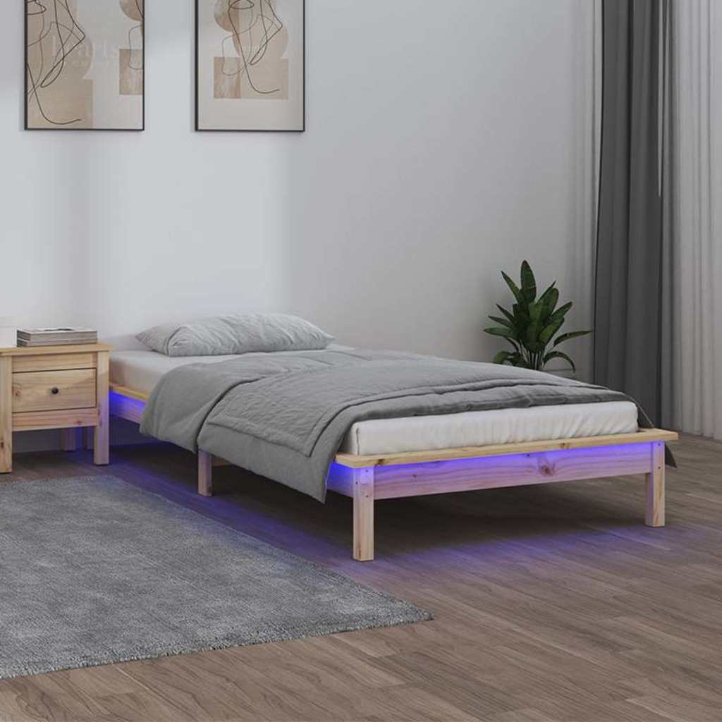 Massivholzbett mit LEDs 75x190 cm