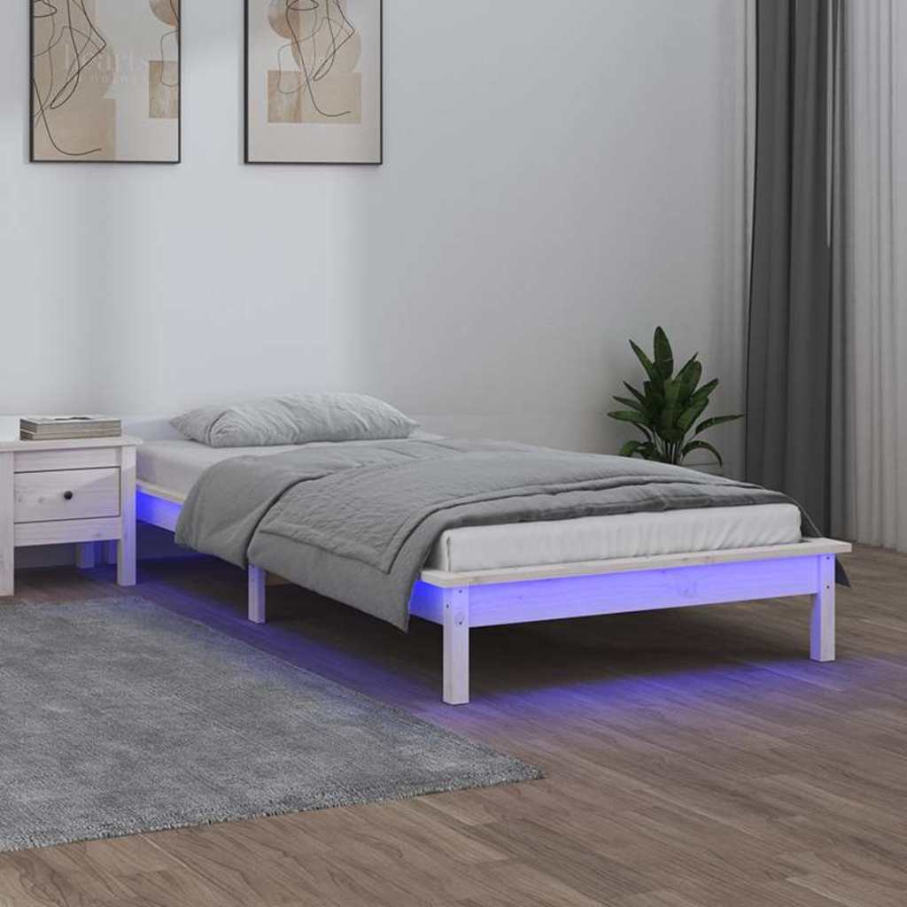 Massivholzbett mit LEDs Weiß 75x190 cm