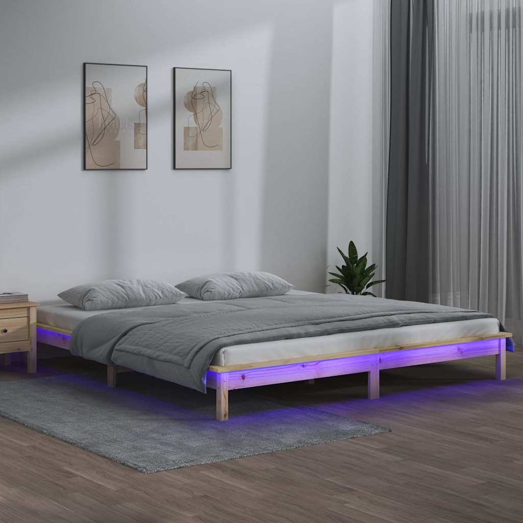 Massivholzbett mit LEDs 135x190 cm