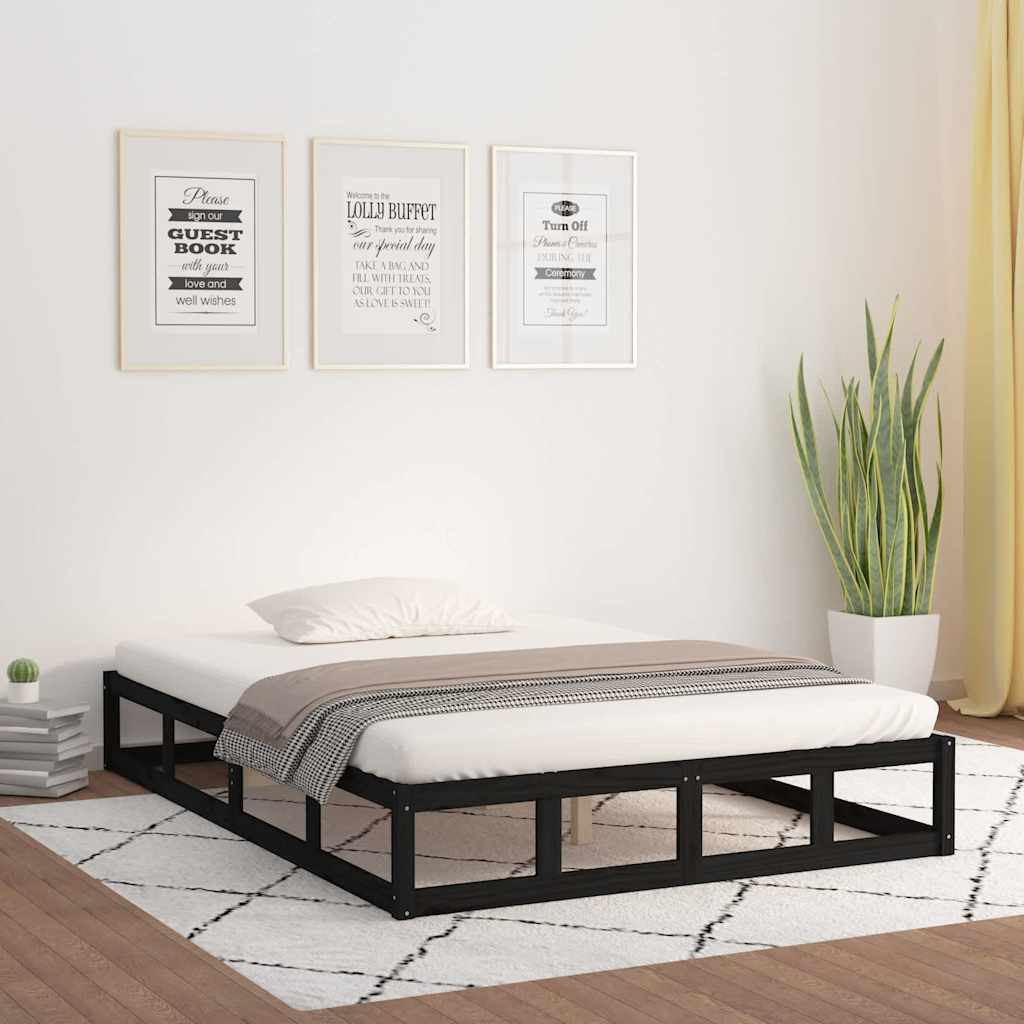 Massivholzbett Schwarz 200x200 cm