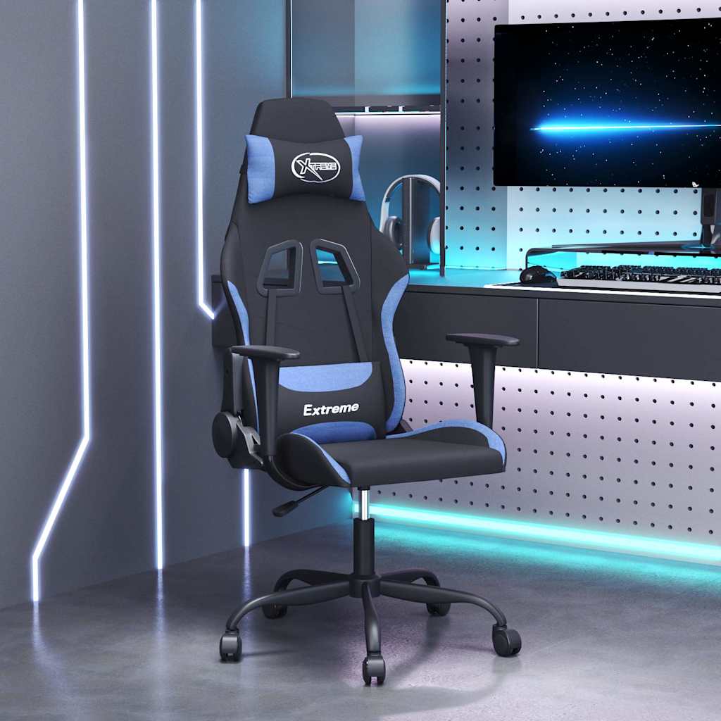Gaming-Stuhl mit Massagefunktion Schwarz und Blau Stoff