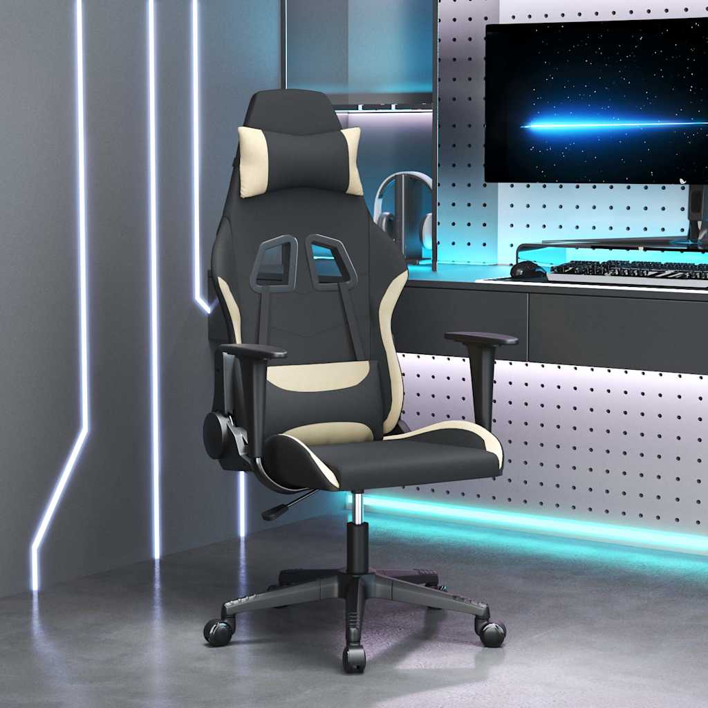 Gaming-Stuhl mit Massagefunktion Schwarz und Creme Stoff