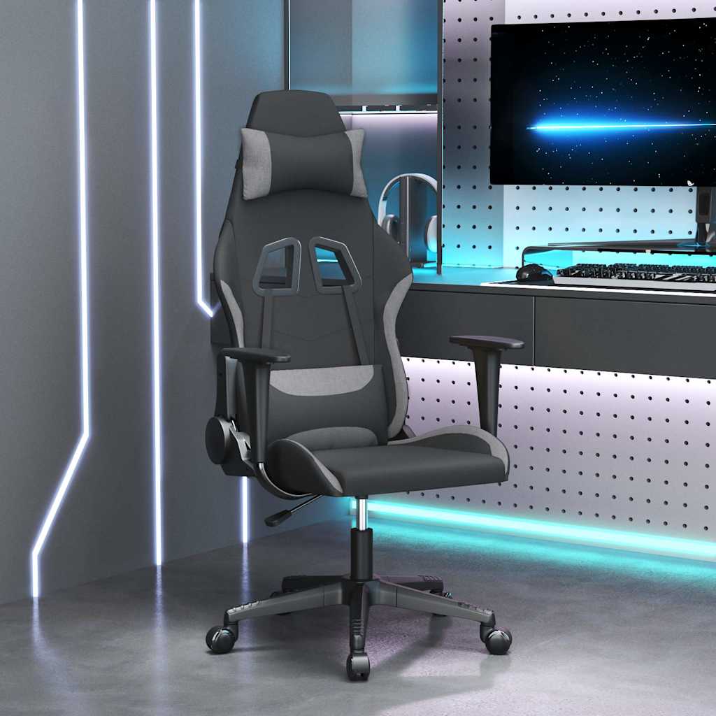 Gaming-Stuhl mit Massagefunktion Schwarz und Hellgrau Stoff