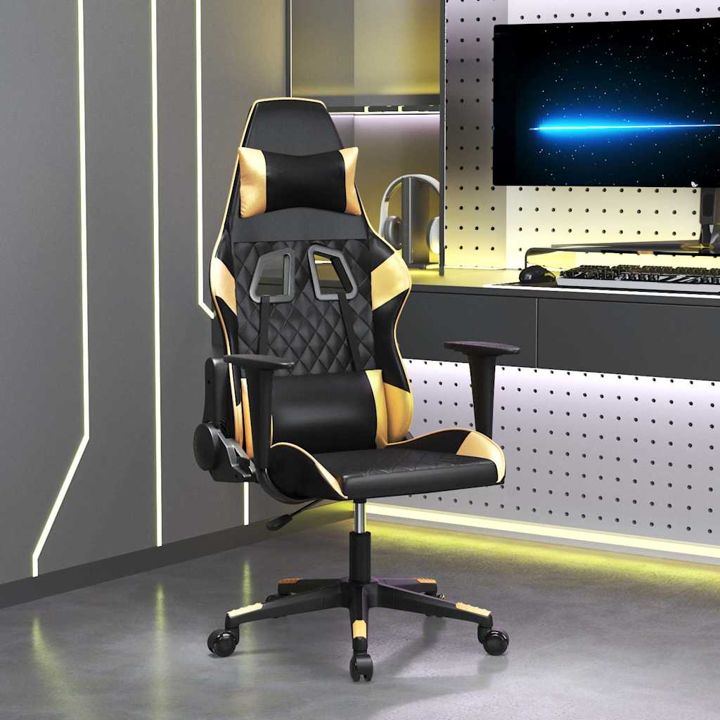 Gaming-Stuhl mit Massagefunktion Schwarz & Golden Kunstleder
