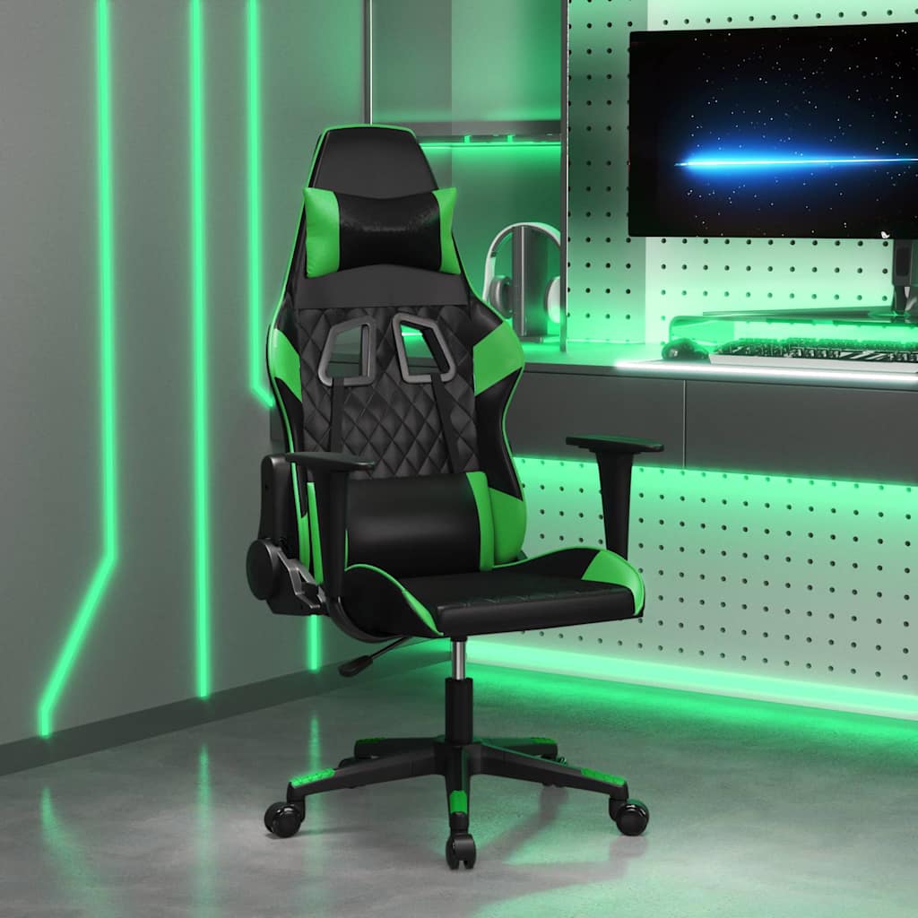 Gaming-Stuhl mit Massagefunktion Schwarz und Grün Kunstleder