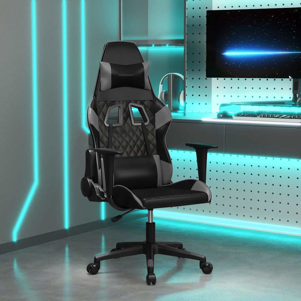 Gaming-Stuhl mit Massagefunktion Schwarz und Grau Kunstleder