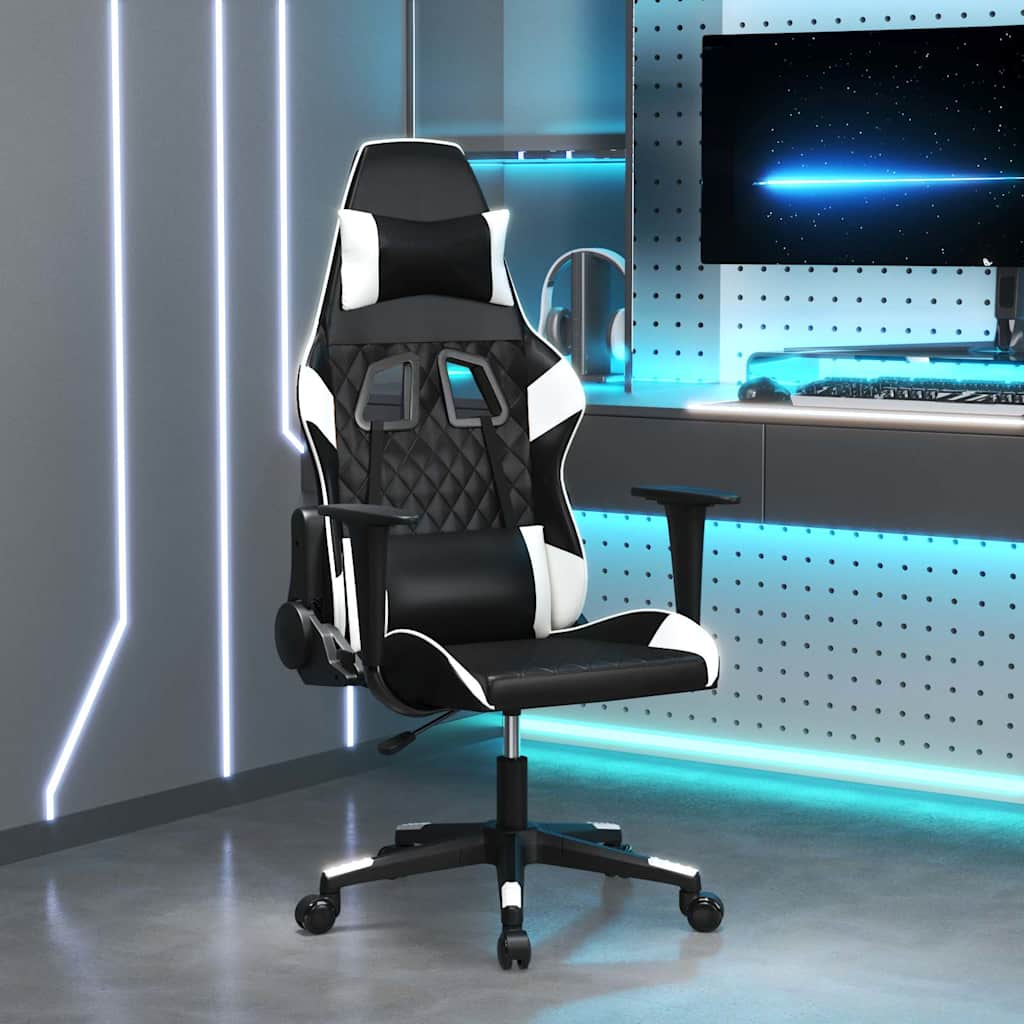 Gaming-Stuhl mit Massagefunktion Schwarz und Weiß Kunstleder