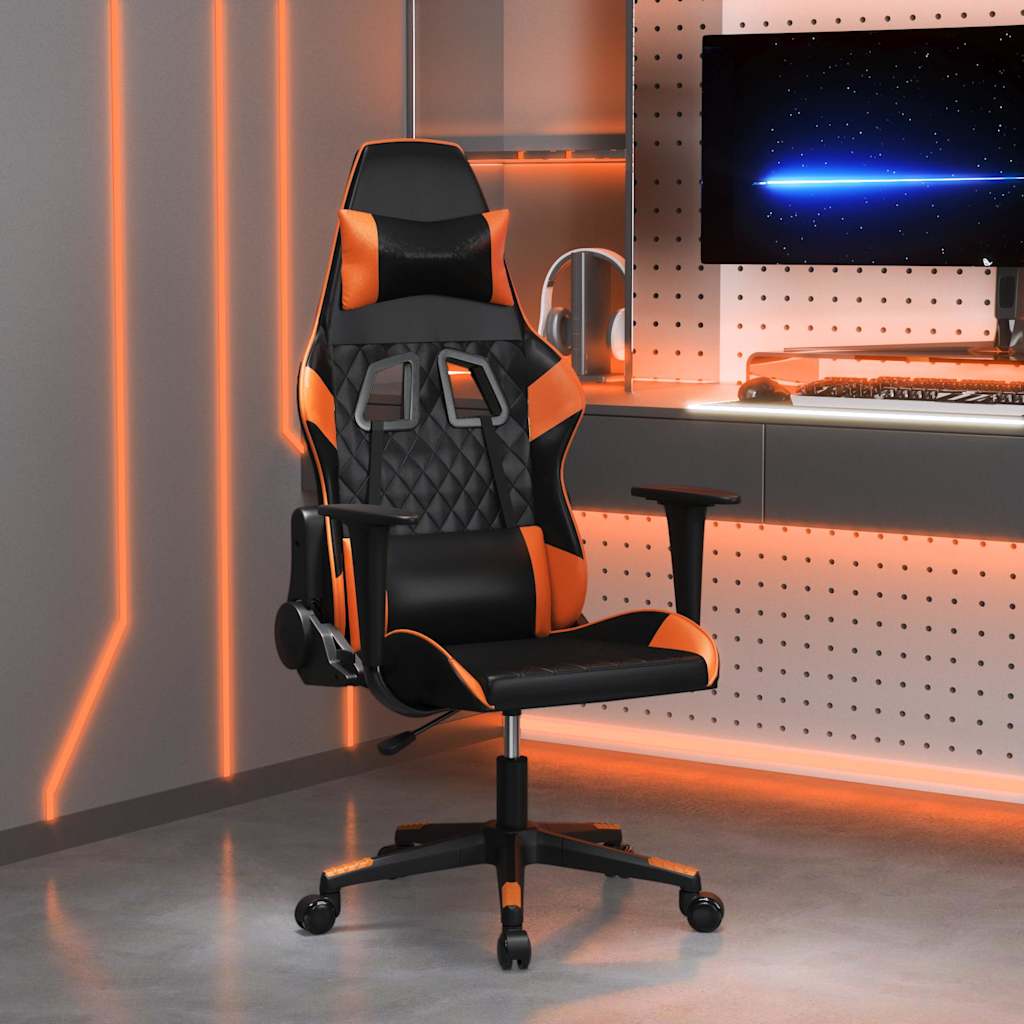 Gaming-Stuhl mit Massagefunktion Schwarz und Orange Kunstleder