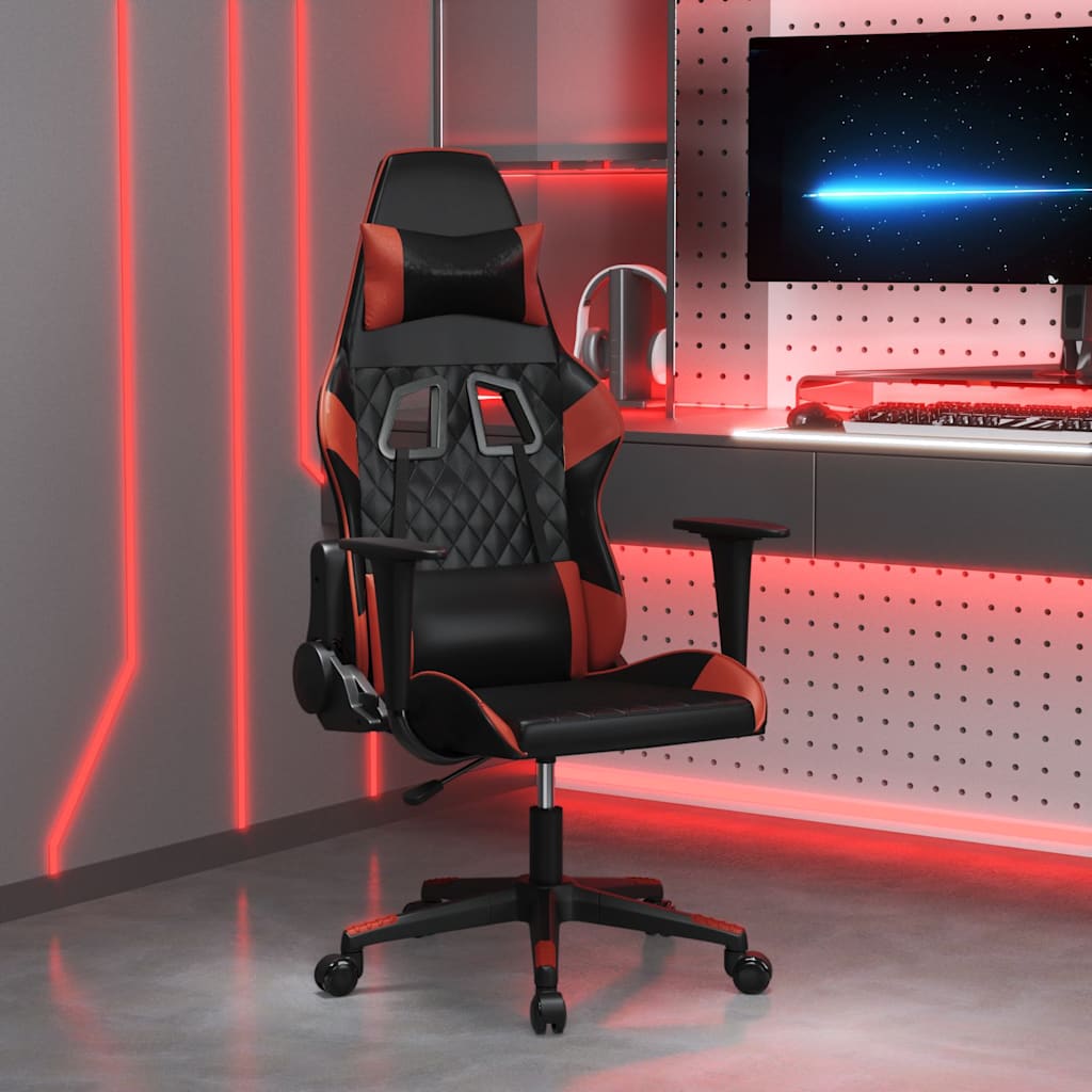 Gaming-Stuhl mit Massagefunktion Schwarz und Weinrot Kunstleder