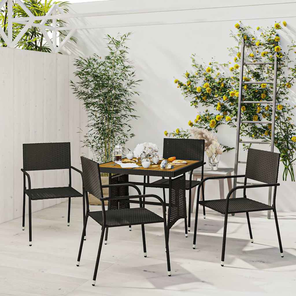 5-tlg. Garten-Essgruppe Poly Rattan Schwarz