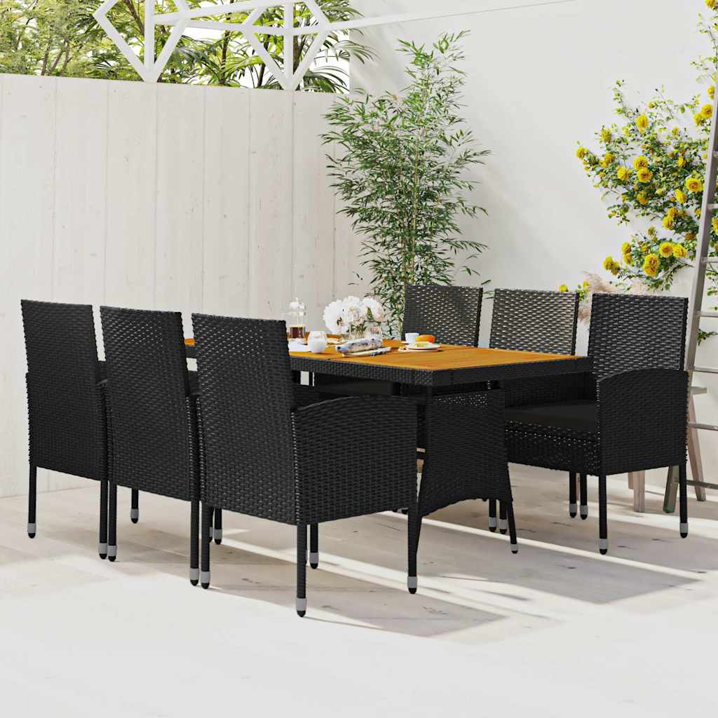 7-tlg. Garten-Essgruppe Poly Rattan Schwarz