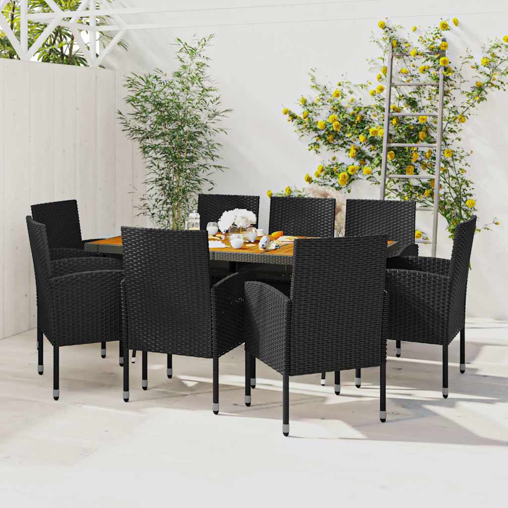 9-tlg. Garten-Essgruppe Poly Rattan Schwarz