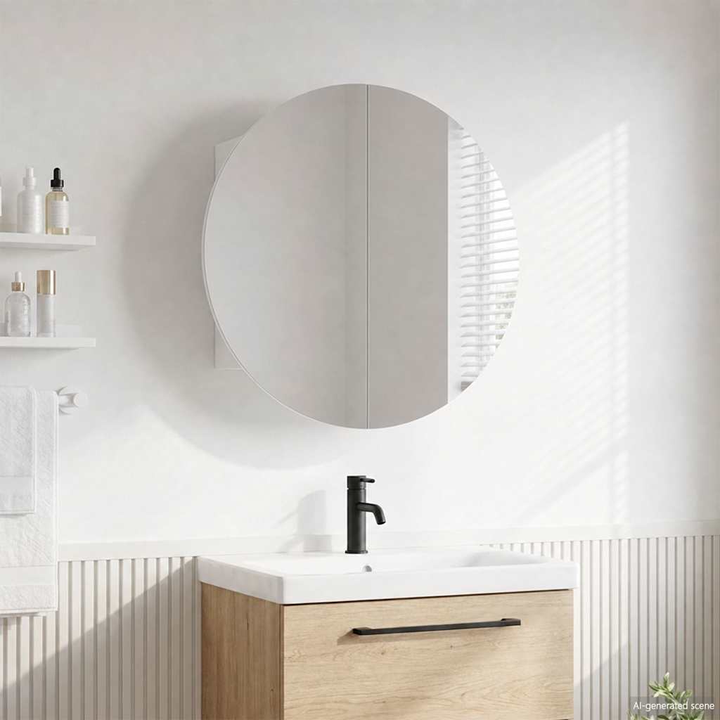Badezimmerschrank mit Rundem Spiegel & LED Weiß 40x40x17,5 cm