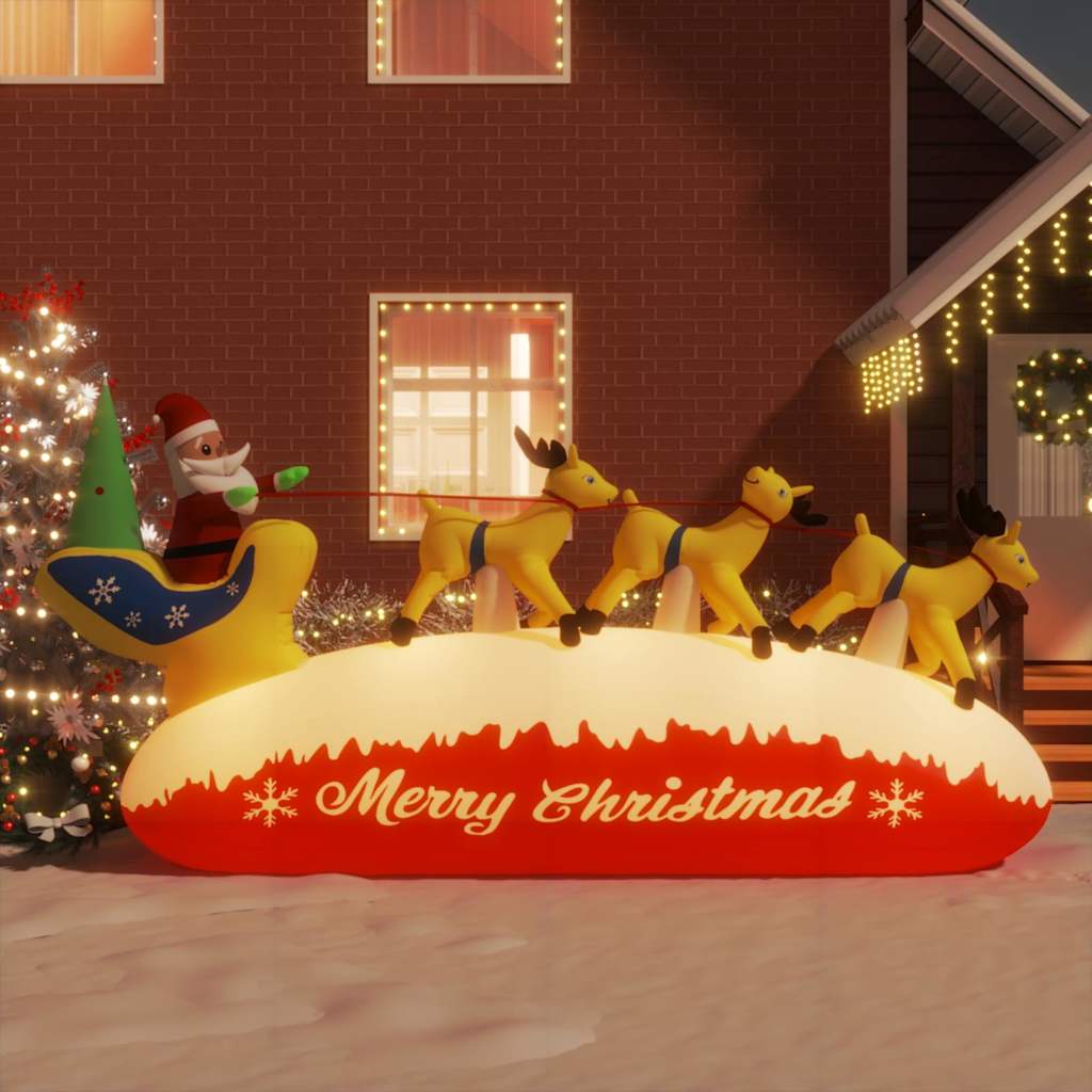 Aufblasbarer Weihnachtsmann mit Rentieren LED 145 cm