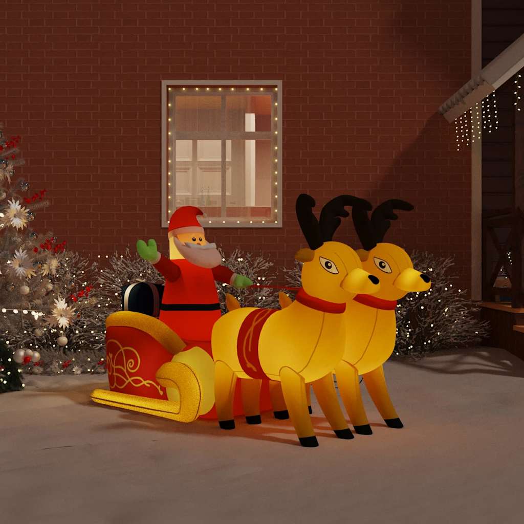 Aufblasbarer Weihnachtsmann mit Rentieren LED 130 cm