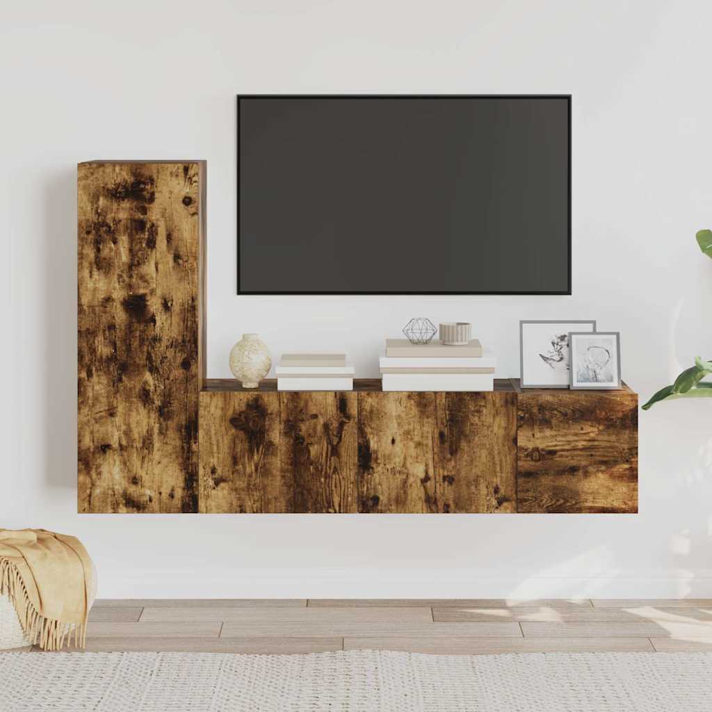 3-tlg. TV-Schrank-Set Räuchereiche Holzwerkstoff
