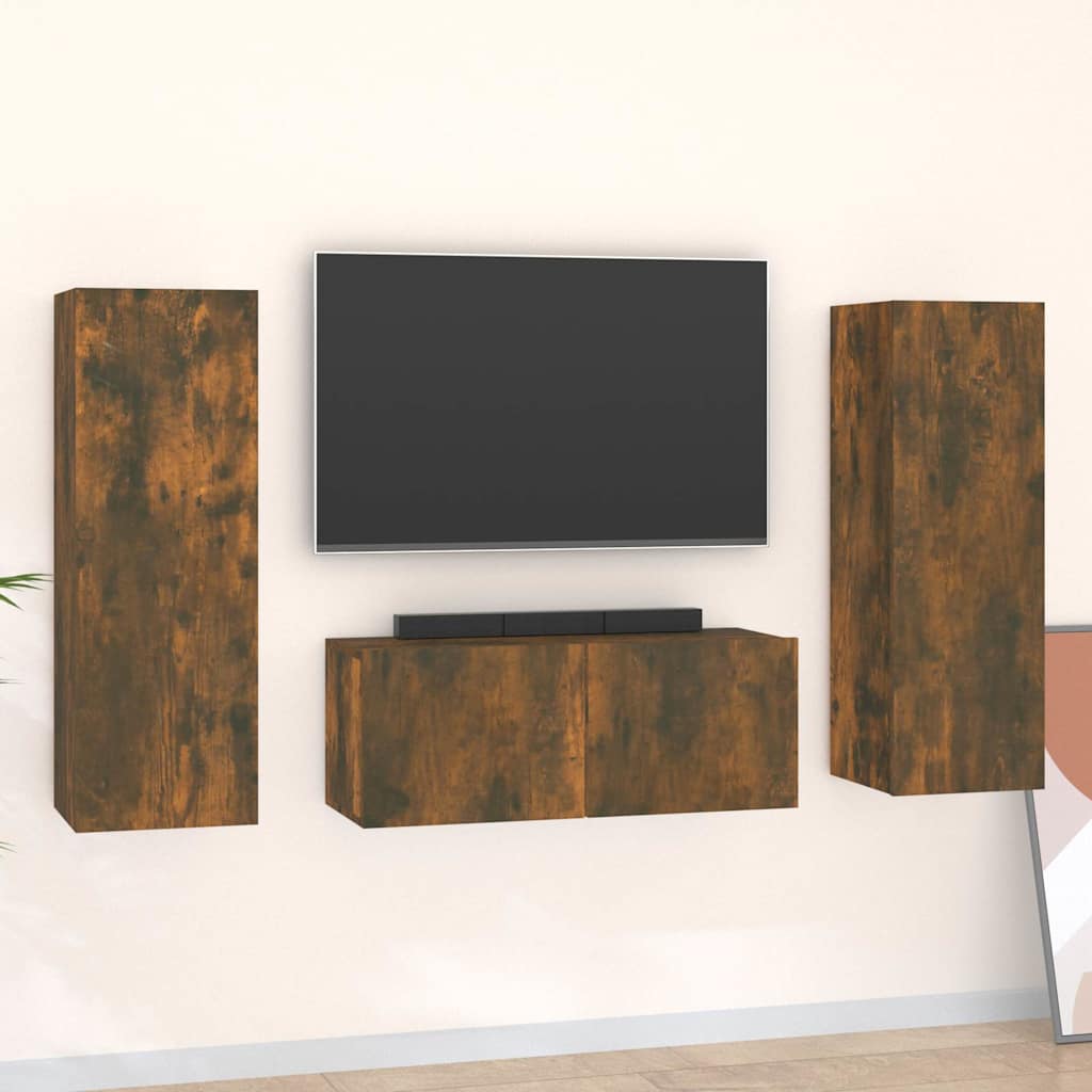 3-tlg. TV-Schrank-Set Räuchereiche Holzwerkstoff