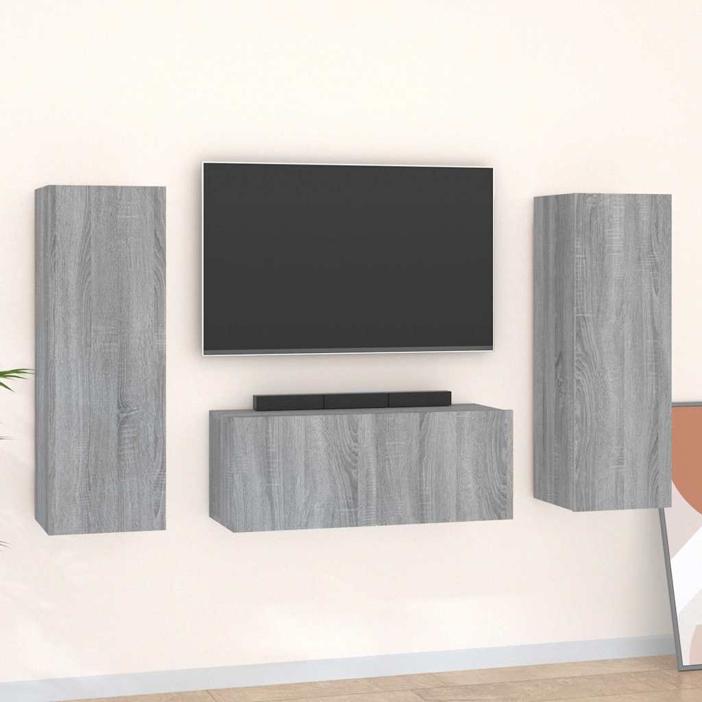 3-tlg. TV-Schrank-Set Grau Sonoma Holzwerkstoff