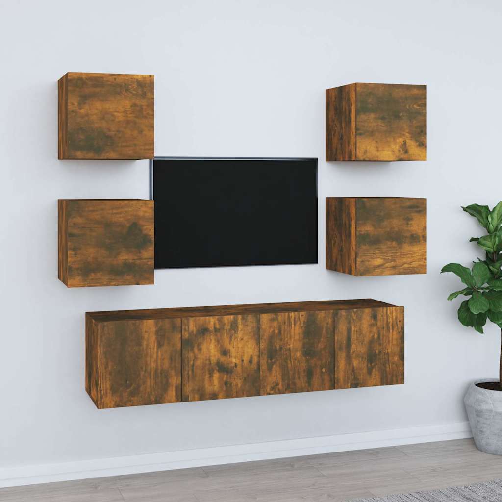 6-tlg. TV-Schrank-Set Räuchereiche Holzwerkstoff