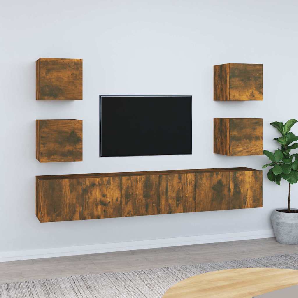 7-tlg. TV-Schrank-Set Räuchereiche Holzwerkstoff