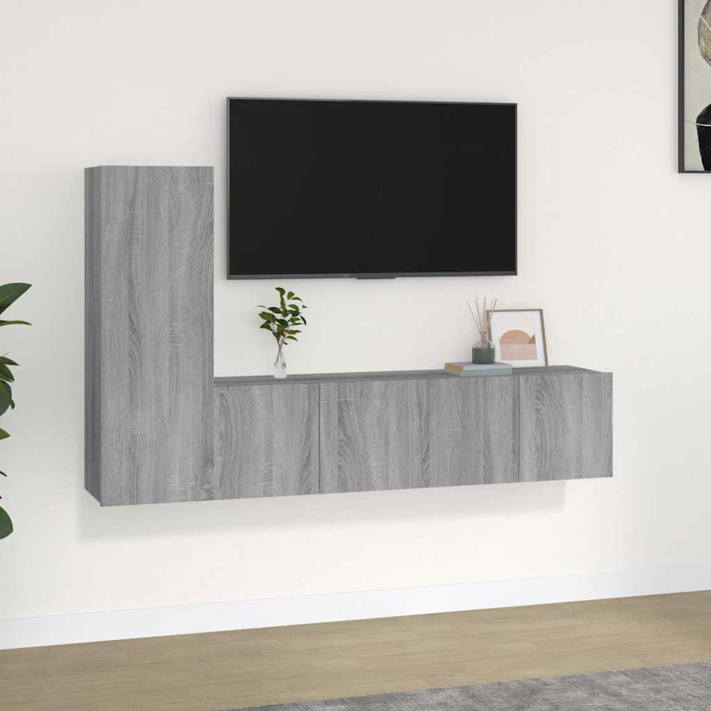 3-tlg. TV-Schrank-Set Grau Sonoma Holzwerkstoff