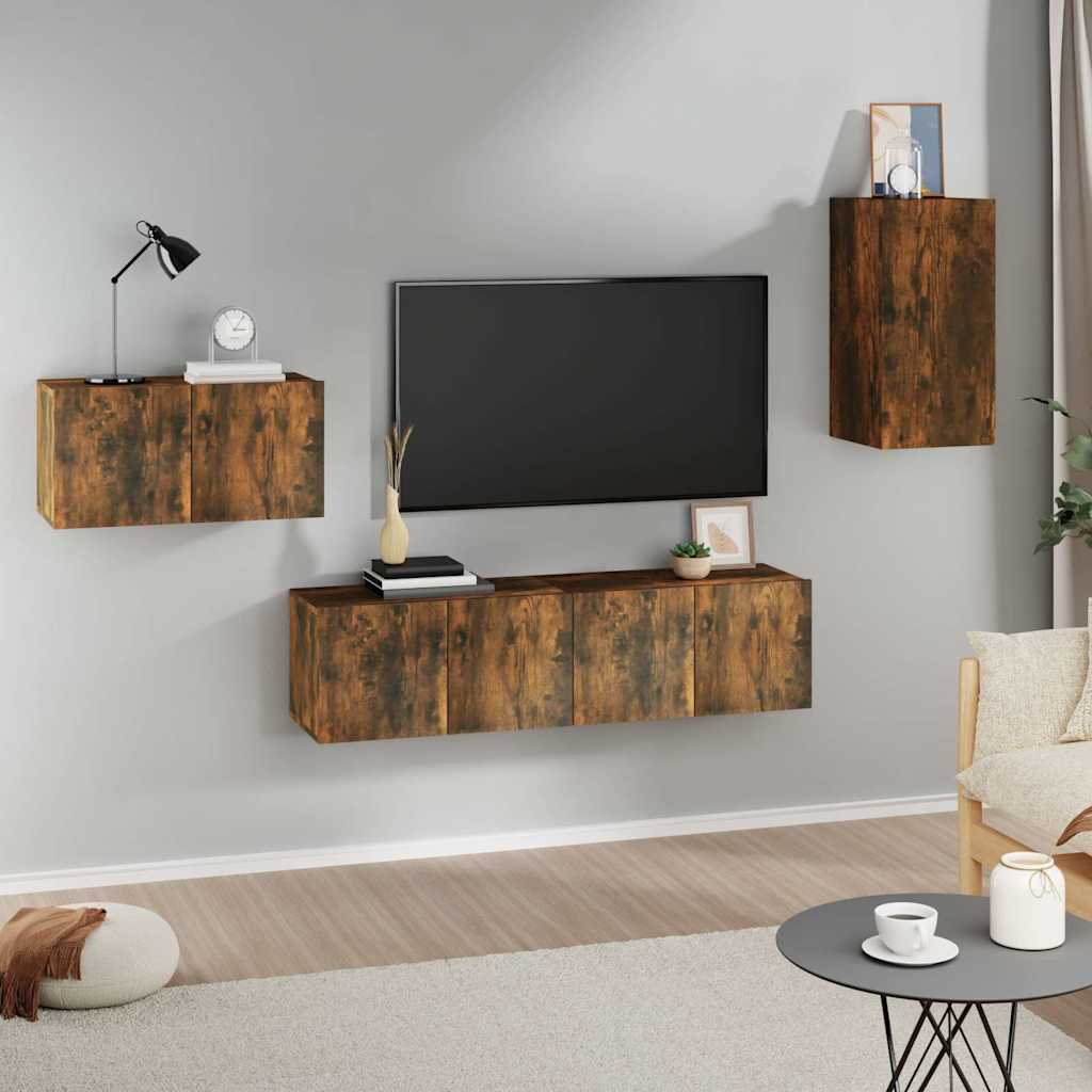 4-tlg. TV-Schrank-Set Räuchereiche Holzwerkstoff