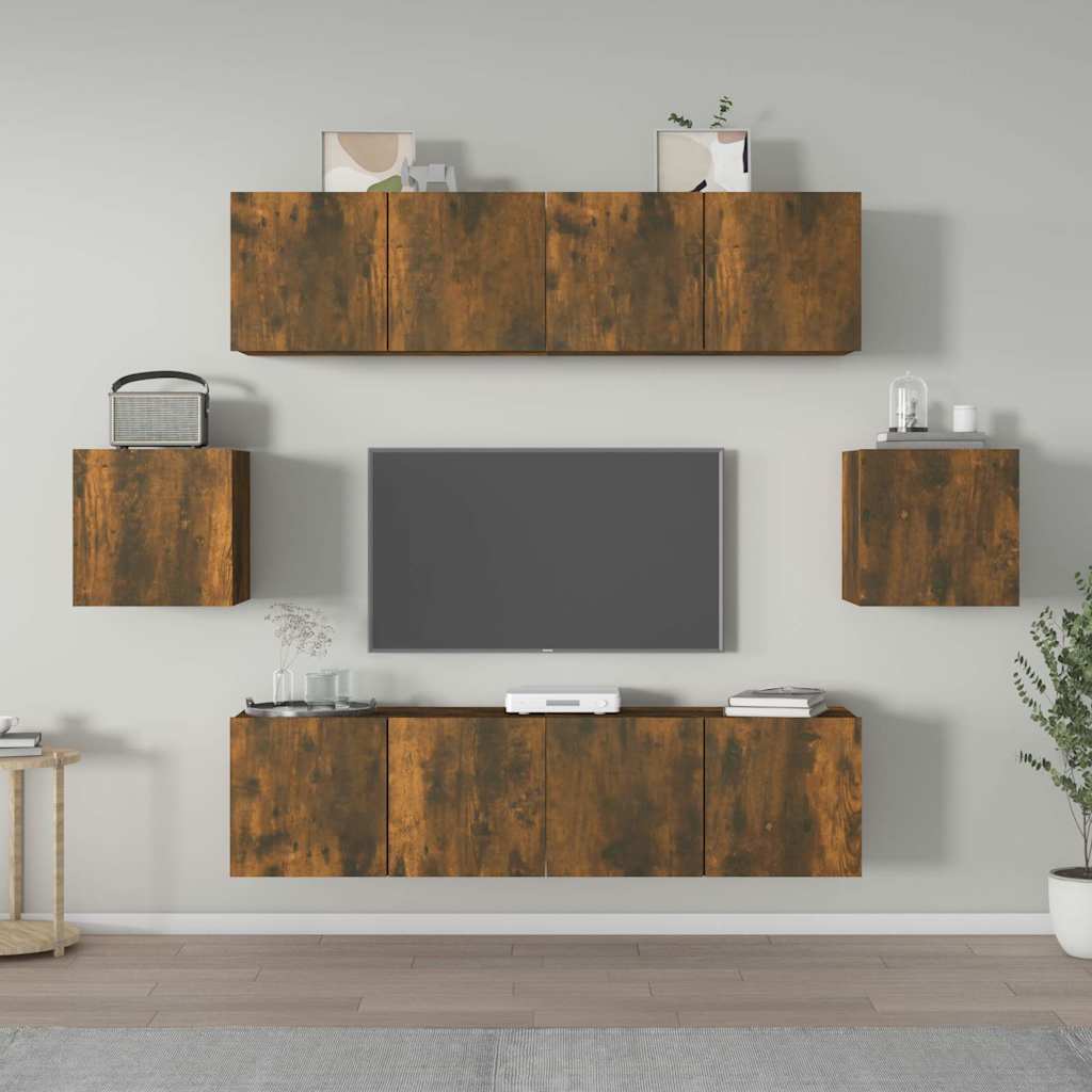 6-tlg. TV-Schrank-Set Räuchereiche Holzwerkstoff