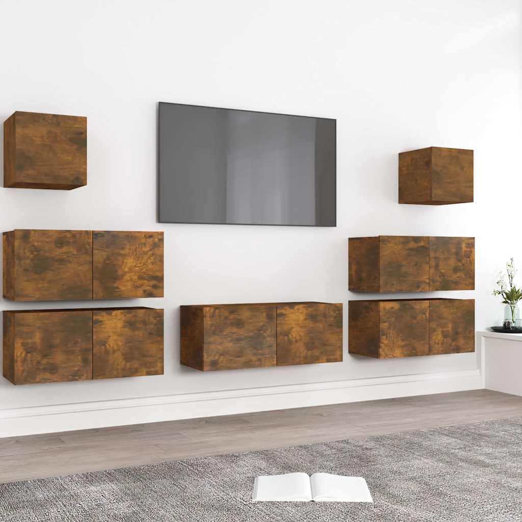 7-tlg. TV-Schrank-Set Räuchereiche Holzwerkstoff