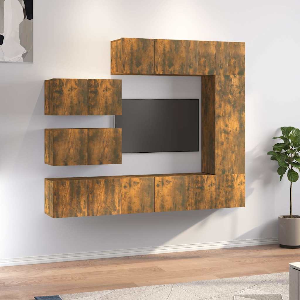 8-tlg. TV-Schrank-Set Räuchereiche Holzwerkstoff