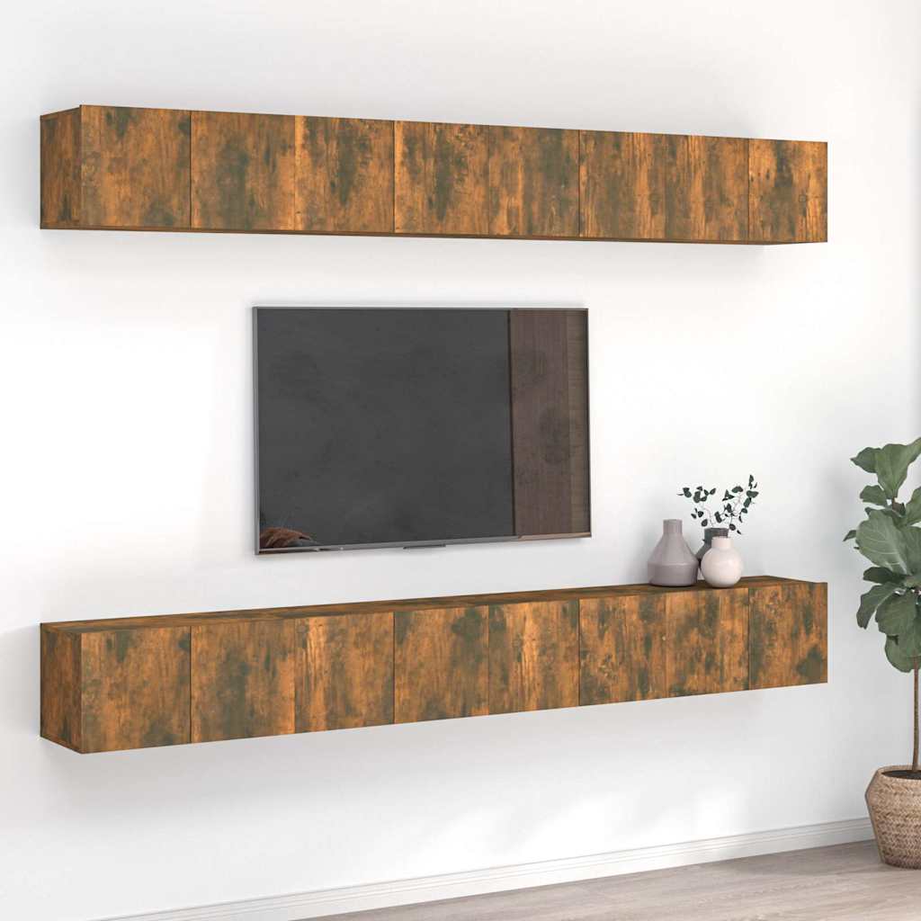 8-tlg. TV-Schrank-Set Räuchereiche 60x30x30 cm Holzwerkstoff