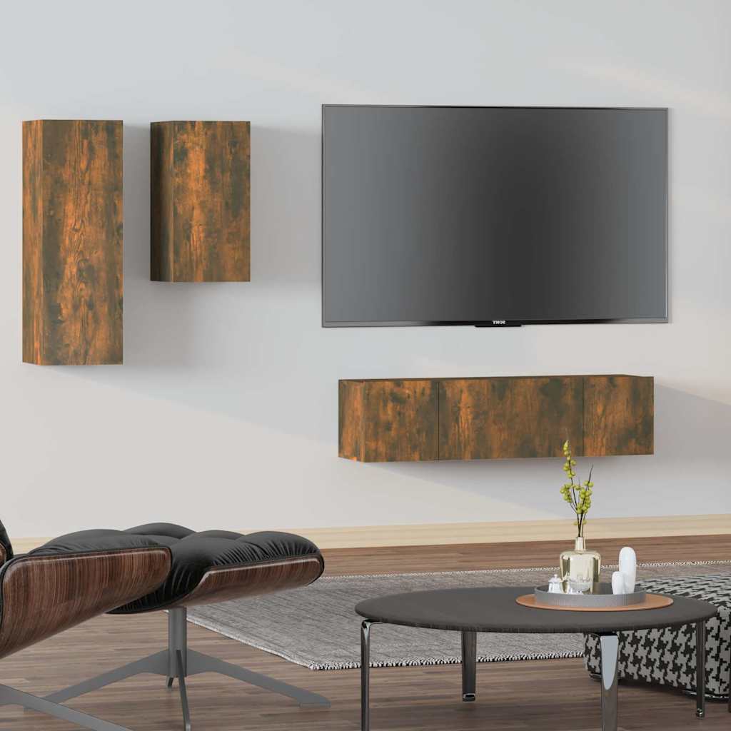 4-tlg. TV-Schrank-Set Räuchereiche Holzwerkstoff