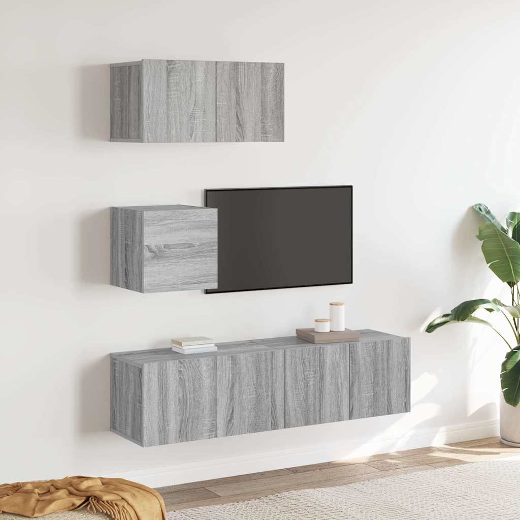 4-tlg. TV-Schrank-Set Grau Sonoma Holzwerkstoff