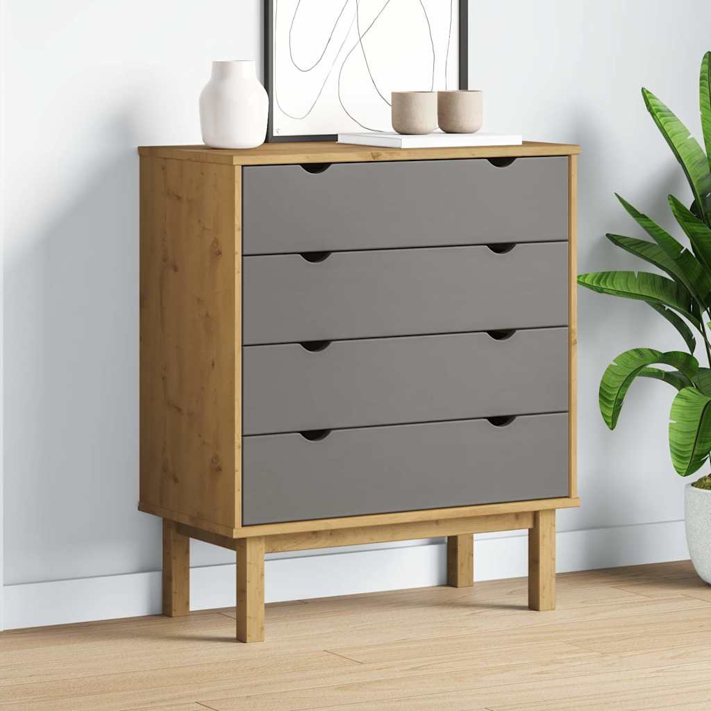Schubladenschrank OTTA Braun&Grau 76,5x39,5x90 cm Massivholz