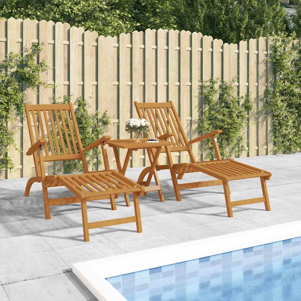 Gartenliegen mit Fußteil 2 Stk. Massivholz Akazie