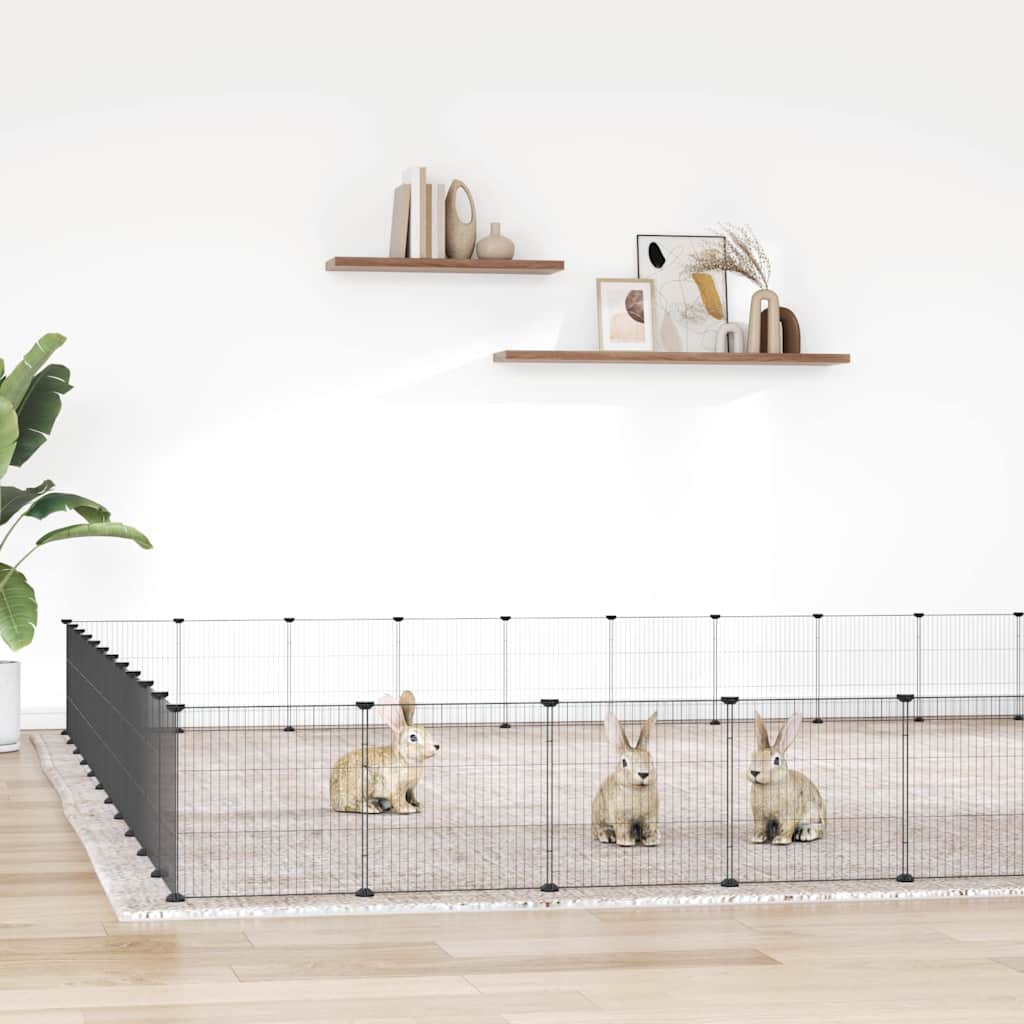 44-tlg. Haustierkäfig mit Tür Schwarz 385x385x35 cm Stahl