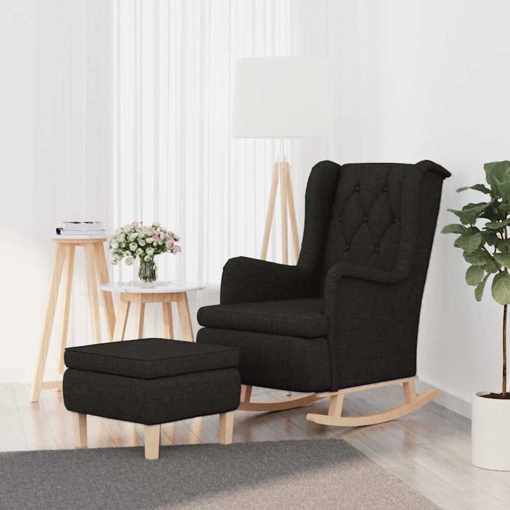 Schaukelsessel mit Hocker Schwarz Stoff