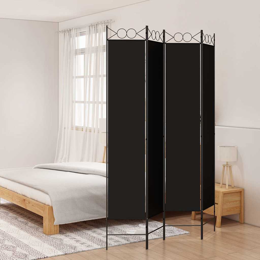 4-tlg. Paravent Schwarz 160x220 cm Stoff