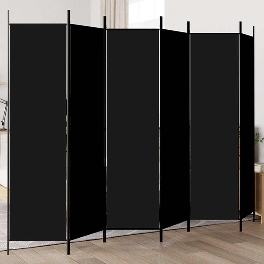 6-tlg. Paravent Schwarz 300x200 cm Stoff