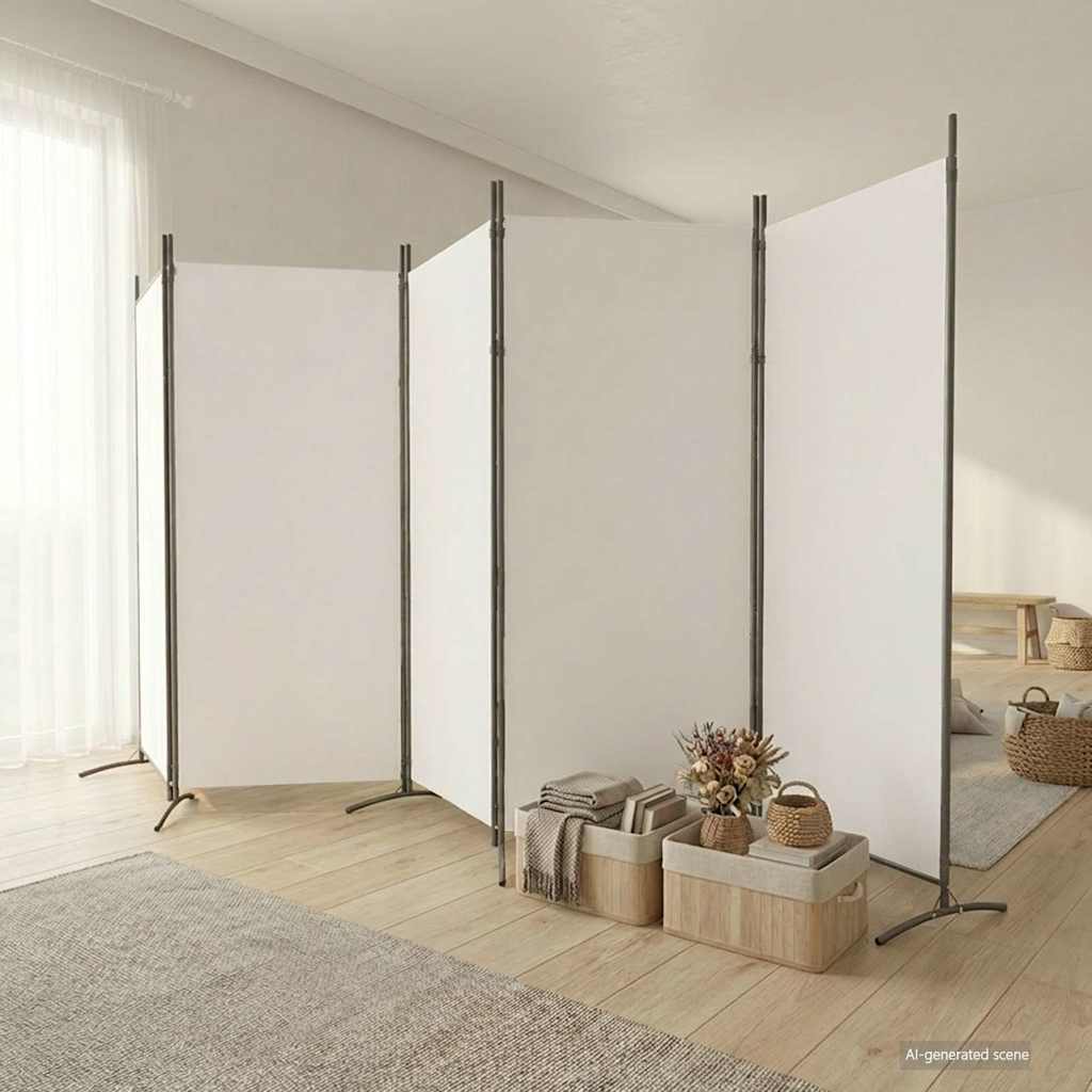 5-tlg. Paravent Weiß 433x180 cm Stoff