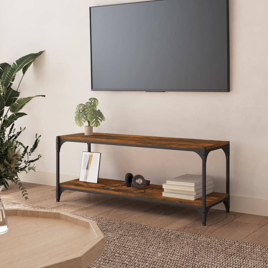 TV-Schrank Räuchereiche 100x33x41 cm Holzwerkstoff und Stahl