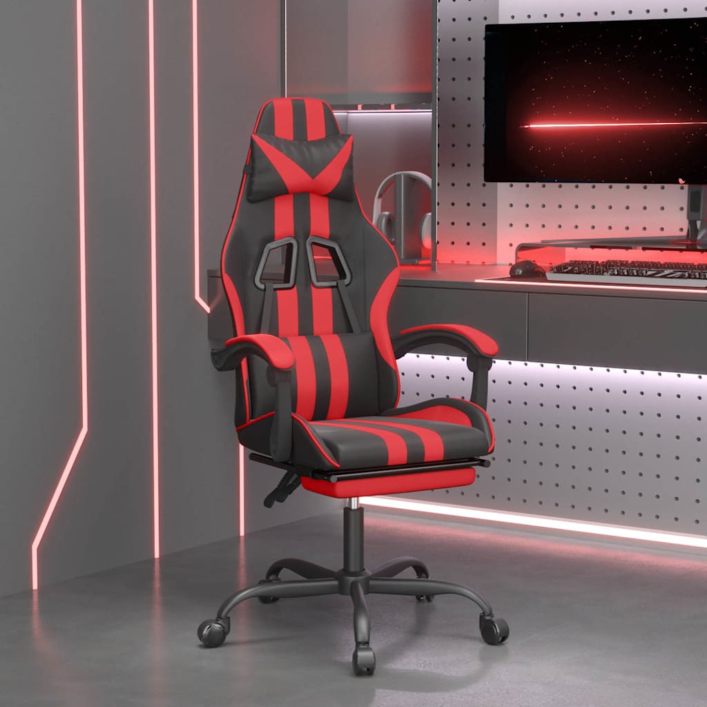 Gaming-Stuhl mit Fußstütze Drehbar Schwarz & Rot Kunstleder